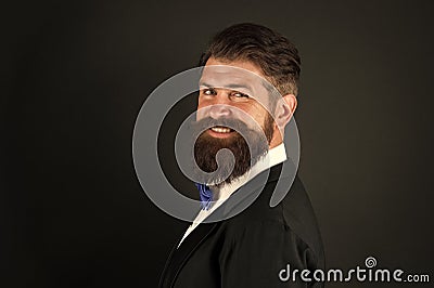 Long beard and mustache. Barbershop concept. Stylist fashion expert. Suit style. Fashion trends for groom. Groom bearded Stock Photo