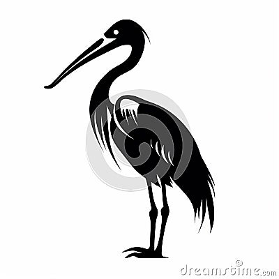 Cute Heron Silhouette: Vector Drawing With Bold Character Designs Stock Photo