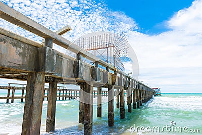 Long bridge on the beach Stock Photo