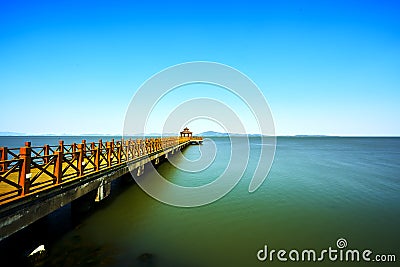 Long bridge in Taihu Stock Photo