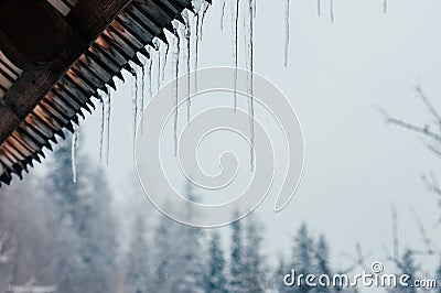Winter mountain rural landscape icicles Stock Photo