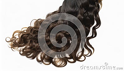 long brown human dark hair isolated on white background Stock Photo