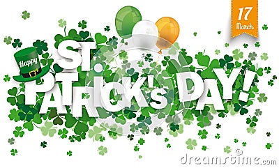 Long Card Hat Shamrocks Happy St Patricks Day Balloons Vector Illustration