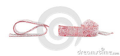 Long colorful sour red marmalade isolated on white. gummy strip Stock Photo