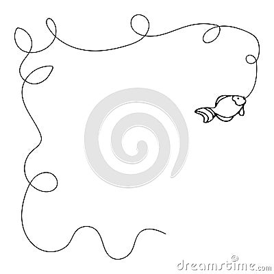 Long curved line with fish frame. Vector Illustration