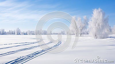 Long curved ski trails on smooth snow.AI Generated Stock Photo