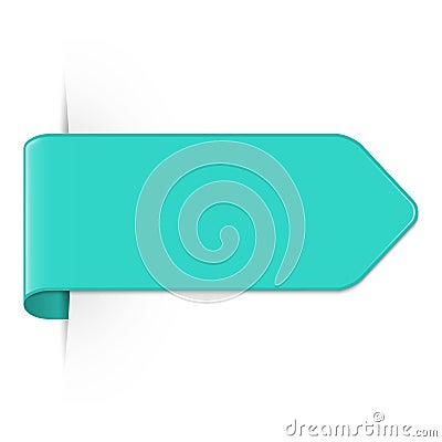 Long curved turquoise bookmark arrow with shadow and copy space isolated on a white background. Vector Illustration