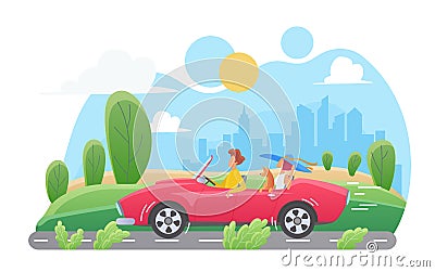 Long distance family car travelling vacation Vector Illustration