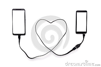 Long distance love through the phone concept Stock Photo