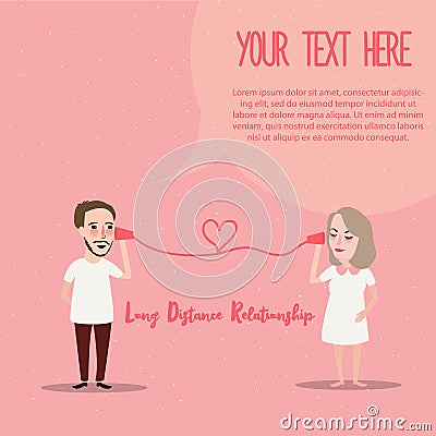 Long distance relationship LDR phone couple in love romance Vector Illustration