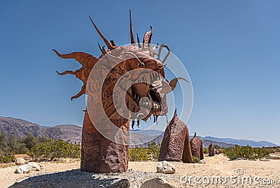 Long dragon snake statue, front to tail, Borrego Springs, CA, USA Stock Photo