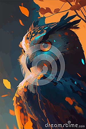 Long-eared Owl. Abstract, multicolored, graphic portrait of an owl vector Stock Photo