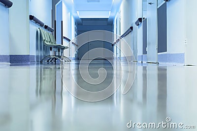 Long empty hallway in hospital Stock Photo