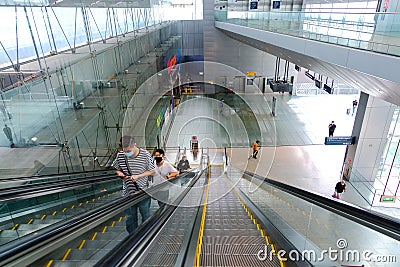 Long escalators to Jewel Changi Airport and Terminal 3. No travellers Editorial Stock Photo