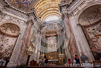 Long Exposition Shot of the Internal of the Church of Sant`Agnese in Agone with Blurred People in the Centre of Rome Editorial Stock Photo