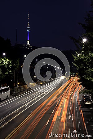 Long exposure of car lights. Stock Photo