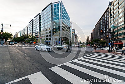 Long Exposure of Connecticut Avenue in Downtown Washington, District of Columbia Editorial Stock Photo
