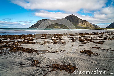 Long exposure Flakstad Beach,Lofoten Islands, Norwa Stock Photo