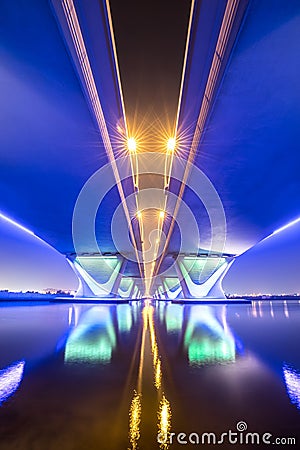 Long exposure of Garhoud bridge from underneath. Stock Photo