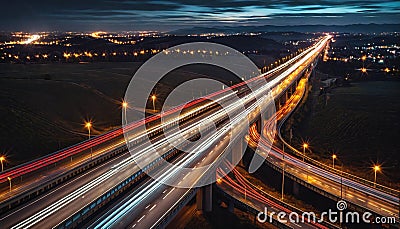 Long exposure of a highway connecting cities and countries Stock Photo