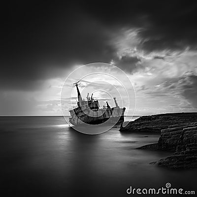 Long exposure image of a shipwreck Editorial Stock Photo