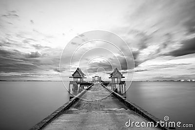 Long exposure, Landscape pier way on the sea, black and white Stock Photo
