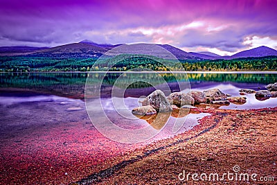 Long exposure landscape taken of Loch Morlich, Aviemore Stock Photo