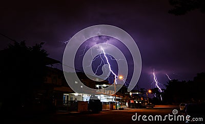 Landscape Lightning Strike Stock Photo