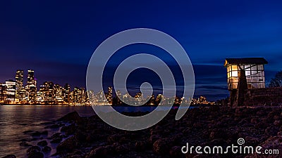 Long exposure nigh photo of skyline of Vancouver, BC Stock Photo