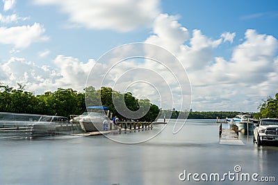 Long exposure photo of Miami King Tide at Haulover Marina Editorial Stock Photo