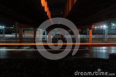 Long-exposure photograph night road.Moscow Stock Photo