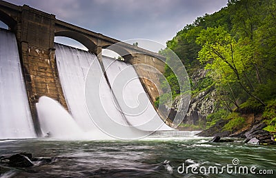 Long exposure of Prettyboy Dam and the Gunpowder River in Baltimore County, Maryland. Stock Photo