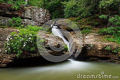 Long Exposure of Sharp`s Shupe - Cascade Waterfall - Holly River State Park - West Virginia Stock Photo