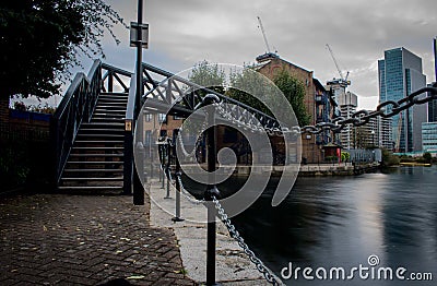 Slow motion on the water in Canary wharf Stock Photo