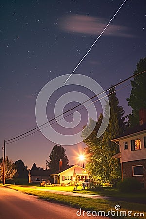long exposure shot of a satellite passing over Stock Photo
