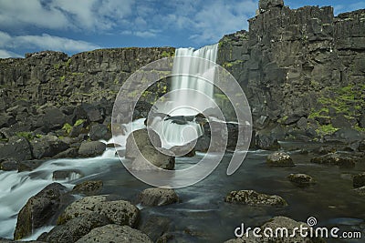 Long exposure shot of Öxarárfoss, Oxararfoss waterfall in Þingvellir ( Thingvellir) national park Stock Photo