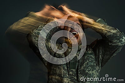 long exposure of soldier in uniform Stock Photo