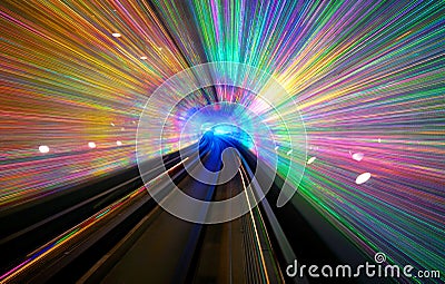 Long exposure of a tunnel with a light display in Shanghai. Stock Photo