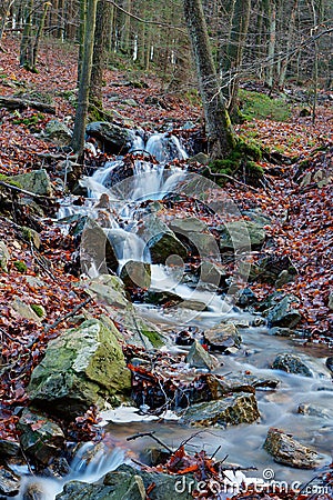 Long exposure waterfall, woods, Hoegne, Belgium Stock Photo