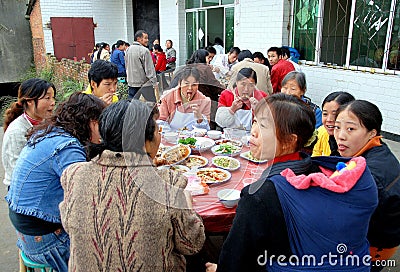 Long Feng, China: Luncheon Guests at Party Editorial Stock Photo