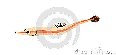 Long fish, cute funny tropical species. Abstract marine animal, small little sea water fauna. Ocean creature with stripe Vector Illustration