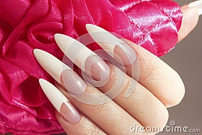 Long French manicure Stock Photo