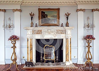 The Long Gallery Fireplace, Burton Agnes Hall, Yorkshire, England. Editorial Stock Photo