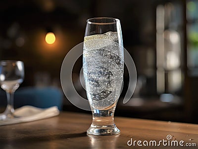 A long glass of pure sparkling water. AI generative Stock Photo