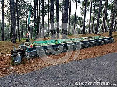 Long Grave in Forest by Road Side Stock Photo