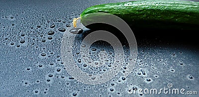 Long green cucumber on a black matte background Stock Photo