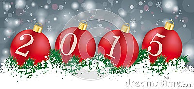 Long Grey Christmas Card Red Baubles 2015 Vector Illustration