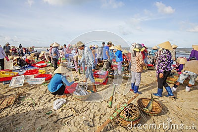 Long Hai fish market on the beach Editorial Stock Photo