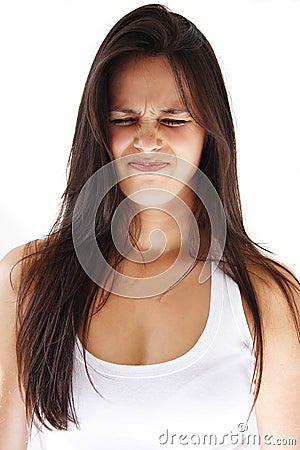 Long hair girl making grimace. Stock Photo