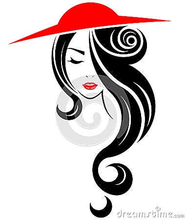 Long hair style icon, logo women face Vector Illustration